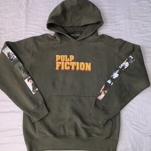 Vintage Pulp Fiction Graphic Hoodie - Olive Green